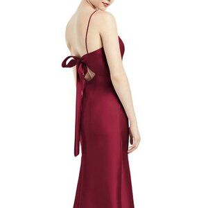 Alfred Sung Burgundy Bow Back Satin Twill Trumpet Gown